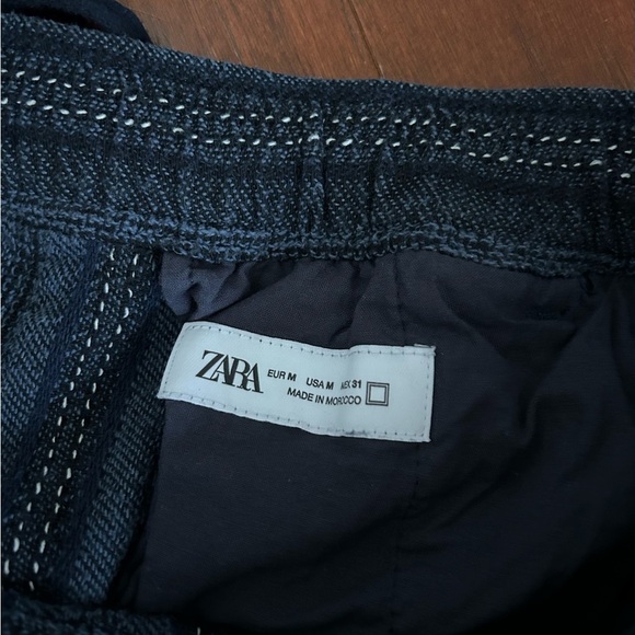 Zara Navy Striped Shorts Size M draw string pockets - Picture 9 of 10